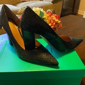 J. Renee Block-heeled pump emerald snake print